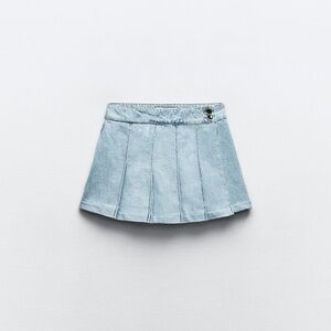 ZARA HIGH WAIST PLEATED LIGHT DENIM Z1975 SKORT XS NWOT Sold Out Online
